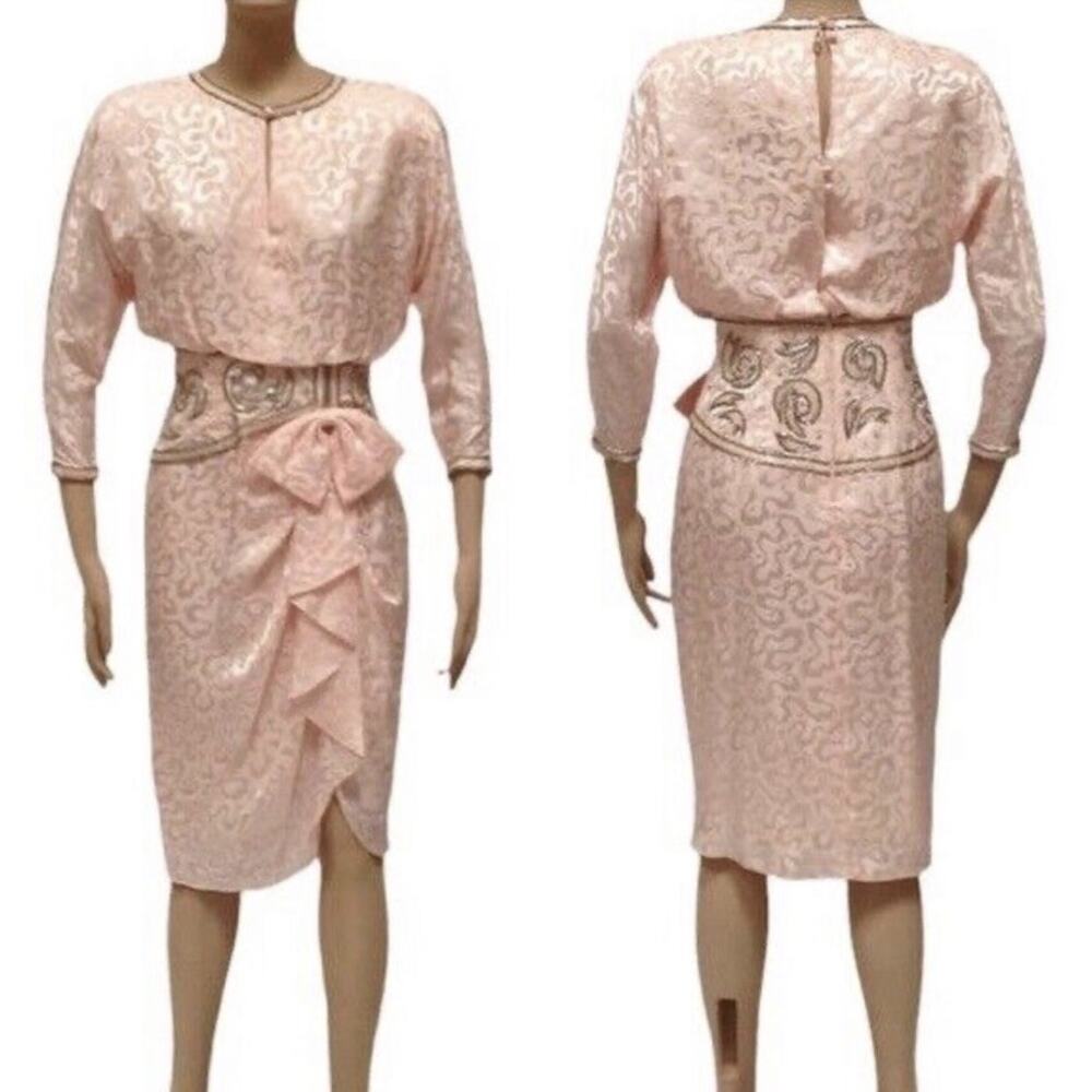 A.J. Bari Women's VINTAGE 1980's SILK BEADED MINI DRESS Pink Size 12